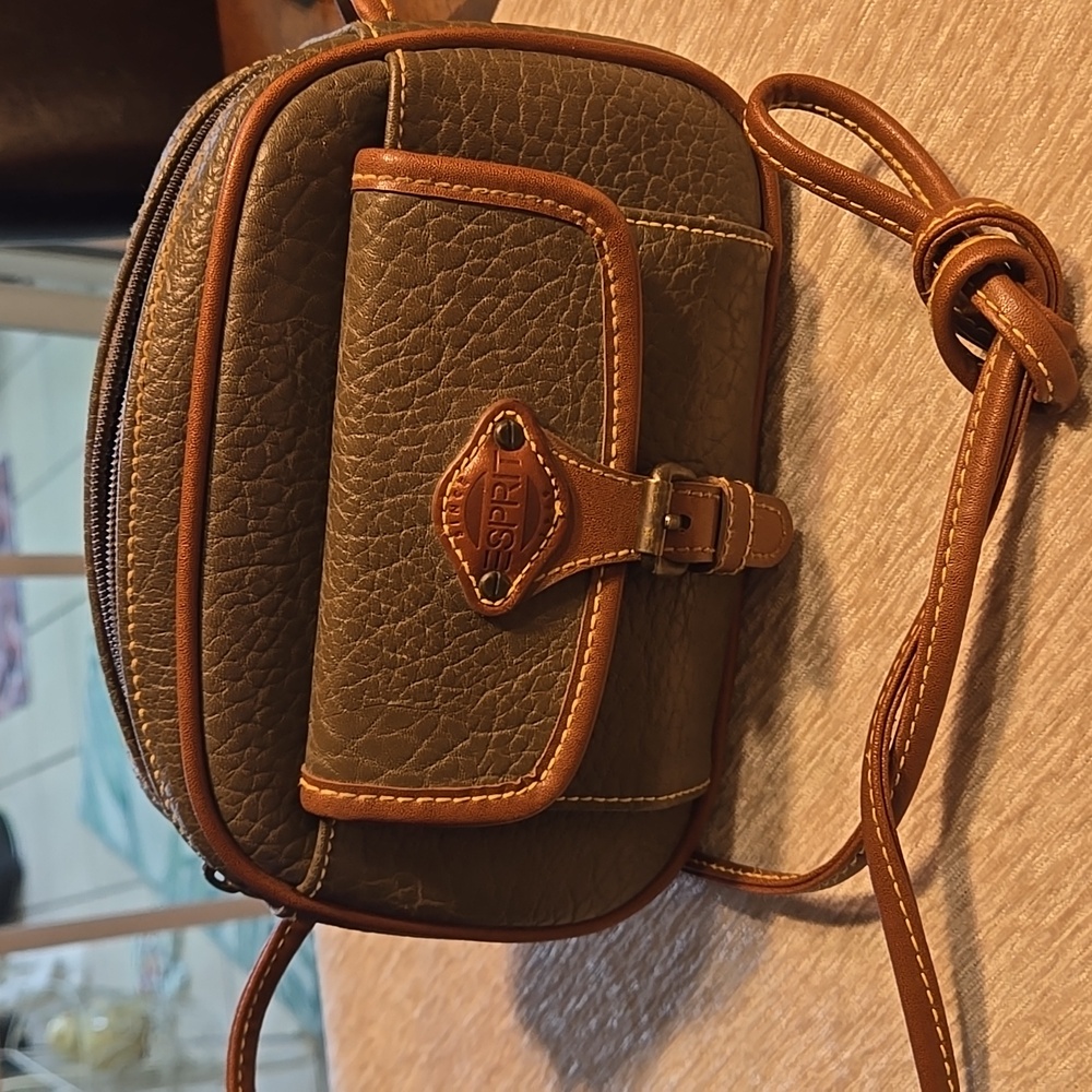 Esprit Brown Olive Crossbody Bag with Vintage-Inspired Design